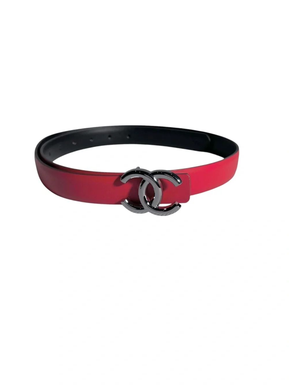 ❤️ Women’s Classic Red leather Belt with — Black/Silver-Tone Buckle ❤️